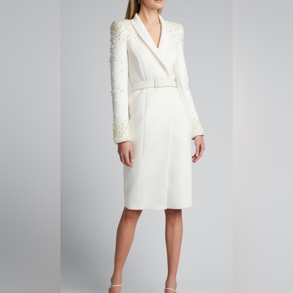 Badgley Mischka Embellished Long-Sleeve Scuba Coat Dress NWT Sz10 $495 retail - Picture 1 of 8